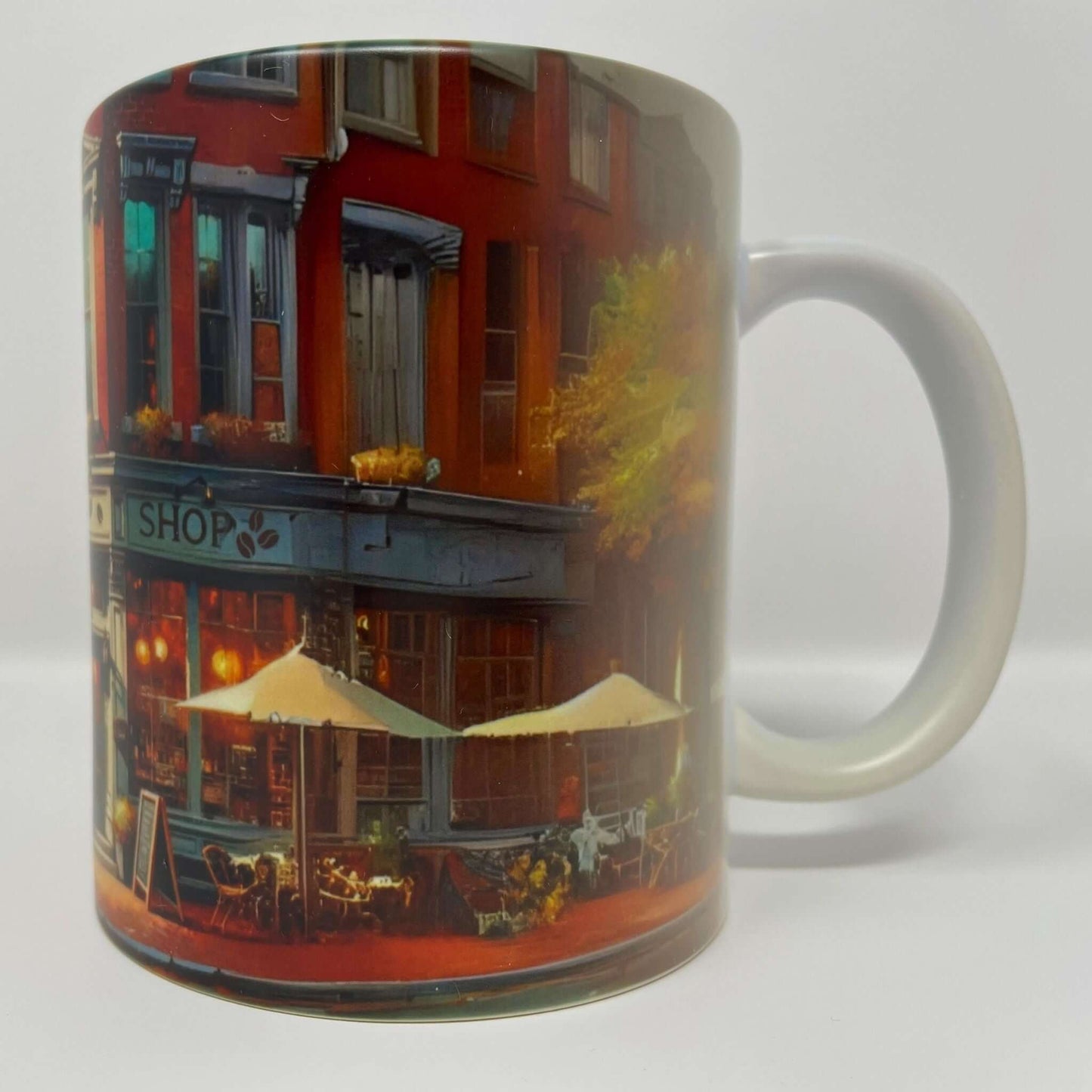 Boston Kaffeebecher Kunst Seitenansicht links